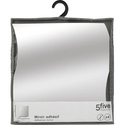 5Five Plak spiegels tegels - 4x stuks - glas - zelfklevend - 30 x 30 cm - waves - muur/deur/wand - Spiegels