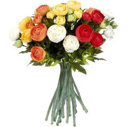 Mica Decorations Kunstbloem - boeket - ranonkel - oranje en wit - Kunstbloemen