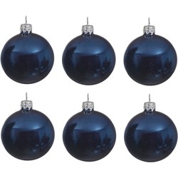 6x Glazen kerstballen glans donkerblauw 6 cm kerstboom versiering/decoratie - Kerstbal