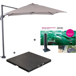 Garden Impressions Hawaii zweefparasol S 250x250 - donker grijs/zand met 60 kg parasolvoet en parasolhoes