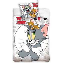 Tom & Jerry Dekbedovertrek - Eenpersoons - 140x200 cm - Kussensloop 60x70 cm - Katoen - Grijs