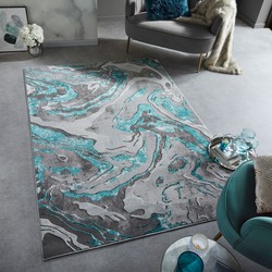 Modern vloerkleed - Marbled Grijs/Turquoise - 240 X 340 CM