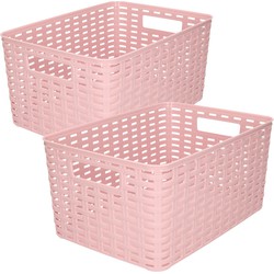 Set van 8x stuks opbergboxen/opbergmandjes rotan oud roze kunststof - Opbergbox