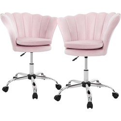 Bureaustoel set van 2 met wielen en rugleuning schelpdesign 68x68 cm lichtroze fluweel metalen frame ML design