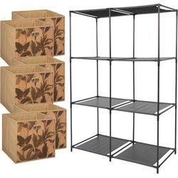 5Five Kastmandjes/opberg mandjes - lichtbruin print - 6x stuks van 29 Liter - Rekje is 68 x 104 cm - Opbergmanden
