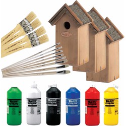 10x stuks houten vogelhuisje/nestkastje 22 cm - Zelf schilderen pakket - verf/kwasten - Vogelhuisjes