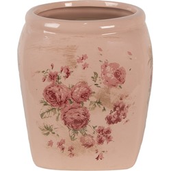 Clayre & Eef Bloempot  14x14x16 cm Roze Keramiek Bloemen Bloempot Binnen