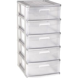 Ladeblok/bureau organizer met 5x lades grijs/transparant L40 x B39 x H81 cm - Ladeblok