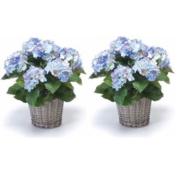 2x Blauwe Hortensia plant in mand 45 cm - Kunstplanten