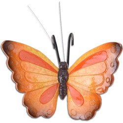 Pro Garden tuindecoratie bloempothanger vlinder - kunststeen - oranje/rood- 13 x 10 cm - Tuinbeelden