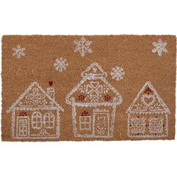 Clayre & Eef Deurmat 75x45 cm Bruin Kokosvezel PVC Huizen Kokosmat