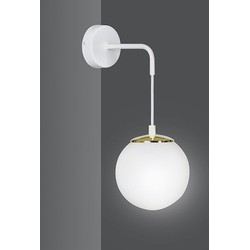 Oulu wandlamp volledig wit met wit glas en messing accent E14