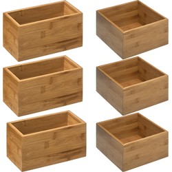 Opbergkistjes/organisers bamboe - 6x stuks - 18x18x9,5 cm en 18x9.5 cm - Opbergkisten