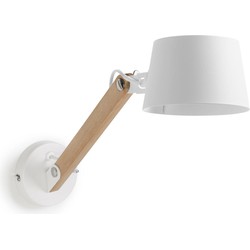 Kave Home - Muse wandlamp in beukenhout en staal met witte afwerking