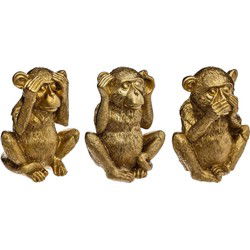 Beeldjes Horen-Zien-Zwijgen Aapjes 3x - 13 x 17 cm - goud kleurig - Beeldjes