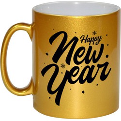 Happy new year cadeau gouden mok/beker van 330 ml - Bekers