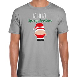 Bellatio Decorations fout Kerst t-shirt heren - Kerstman - grijs - Merry Christmas S - kerst t-shirts
