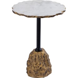 PTMD Alexa White Marble side table with iron gold base