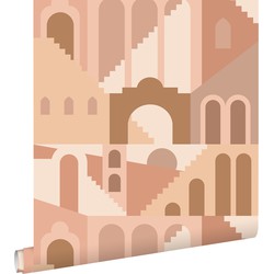 ESTAhome behang mediterrane huisjes terracotta roze - 50 x 900 cm - 139627