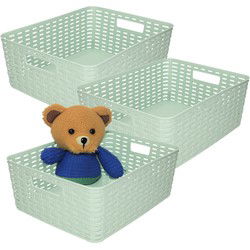 Plasticforte Opbergmand - 3x - Kastmand - rotan kunststof - mintgroen - 12 Liter - 30 x 37 x 13 cm - Opbergmanden