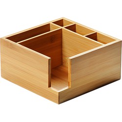 Servettenhouder & Bestekhouder in 1 - FSC® Bamboe hout - Houder voor Servetten en bestek - Serverhouder - Afm 18 x 18 x 9 Cm