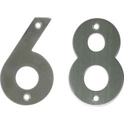 AMIG Huisnummer 68 - massief Inox RVS - 10cm - incl. bijpassende schroeven - zilver - Huisnummers