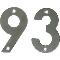 AMIG Huisnummer 93 - massief Inox RVS - 10cm - incl. bijpassende schroeven - zilver - Huisnummers