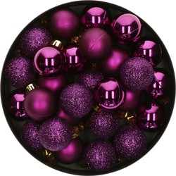 Decoris Mini kerstballen - 14x st - paars - D3 cm - kunststof - Kerstbal