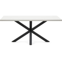 Kave Home - Argo tafel afgewerkt in wit melamine en stalen poten met houteffect 180 x 100 cm
