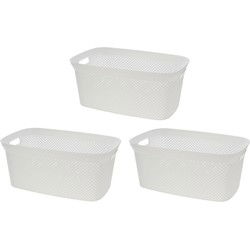 Wasmand van rotan gevlochten - 3x - wit - kunststof - 35 liter - 35 x 53 x 23 cm - Wasmanden