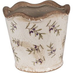 Clayre & Eef Bloempot  Ø 13x12 cm Beige Blauw Keramiek Olijven Bloempot Binnen
