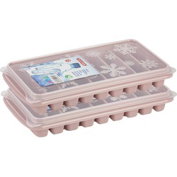 2x stuks Trays met Flessenhals ijsblokjes/ijsklontjes staafjes vormpjes 10 vakjes kunststof oud roze - IJsblokjesvormen