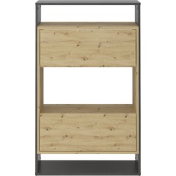 Schoenenkast met 2 laden, eiken en donkergrijs decor, Verona 2 - L68,5 cm