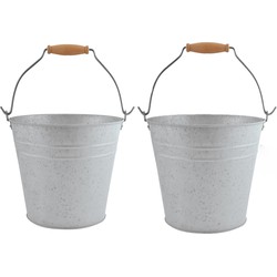 2x stuks zinken emmers/bloempotten/plantenpotten met handvat 5 liter - Emmers