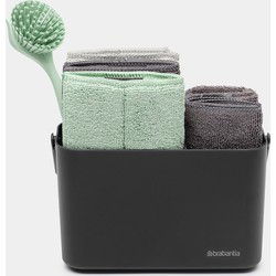 SinkSide Schoonmaakset: schoonmaakbakje, bordenschraper, afwasborstel, 3 microvezel sponsdoekjes en 2 microvezel schoonmaakdoekjes - Dark Grey