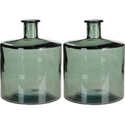 2x stuks fles vazen Guan H26 x D21 cm groen gerecycled glas - Vazen