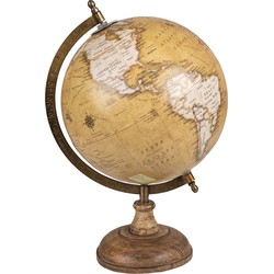 Clayre & Eef Wereldbol  Ø 22x37 cm Geel Hout Ijzer Globe