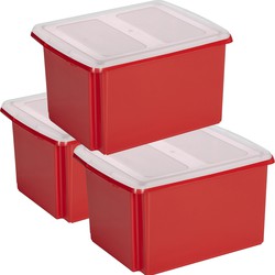 Sunware set van 3x opslagboxen kunststof 32 liter rood 45 x 36 x 24 cm met deksel - Opbergbox