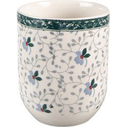 Clayre & Eef Mok  100 ml Wit Groen Porselein Rond Bloemen Theemok