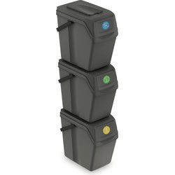 Prosperplast Afvalscheidingprullenbakken - 3x 25L - grijs - prullenbak - Prullenmanden