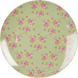 Clayre & Eef Dinerbord  Ø 26 cm Groen Beige Porselein Rond Bloemen Eetbord