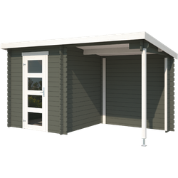 Blokhut met overkapping Jelle 370x175 Green Grey-Wit