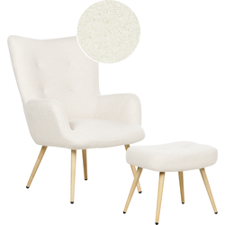 VEJLE  II- Fauteuil met hocker - Wit - Gebroken wit
