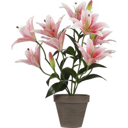 Mica Decorations Tijgerlelie Kunstplant in Bloempot Stan - H47 x Ø45 cm - Roze