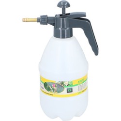 Kinzo Plantenspuit met hoge druk sproeier/sproeikop - kunststof - 2 liter - wit/donkergrijs - Plantenspuiten