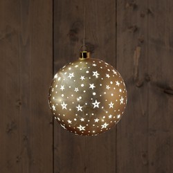 Ball Glass Matt Gold With Stars 15Cm /Led Warm White /