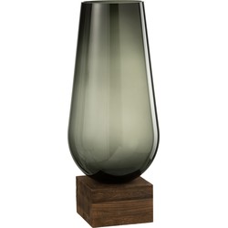 J-line - Vaas Op Voet Eno Glas/hout Donkerbruin Grijs Large - 24x24x57cm