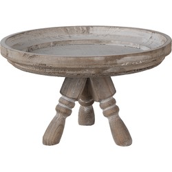 Clayre & Eef Etagère  Ø 30x18 cm Bruin Wit Hout Rond Taartplateau op voet