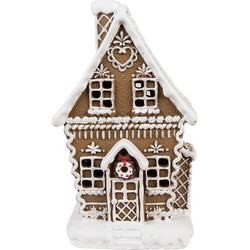 Clayre & Eef Gingerbread house met LED 13x10x21 cm Bruin Kunststof Peperkoekhuisje