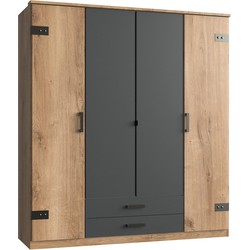 Kast met 4 deuren, eiken en grafietdecor - L180 cm